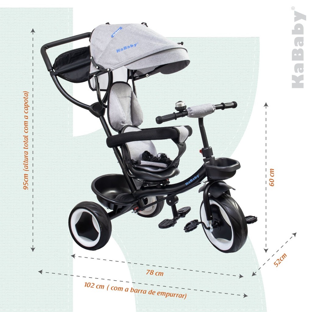 Triciclo Infantil 4 em 1 Multifuncional Carrinho de Bebê Com Empurrador e
                      CapotaSolar-Kababy