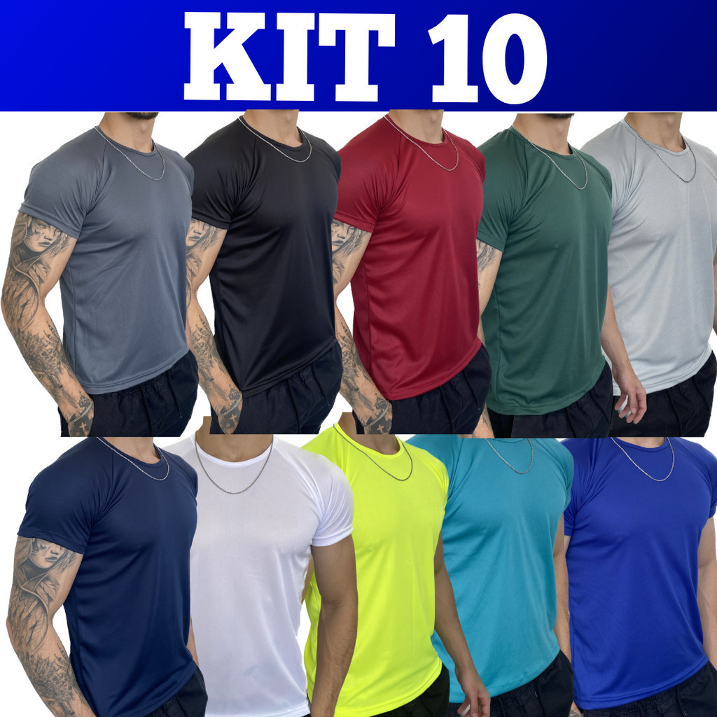 Kit 10 Camisetas Dry Fit Masculina - Casual - Treino - Academia - Esportes
                      - Exercícios - Corrida