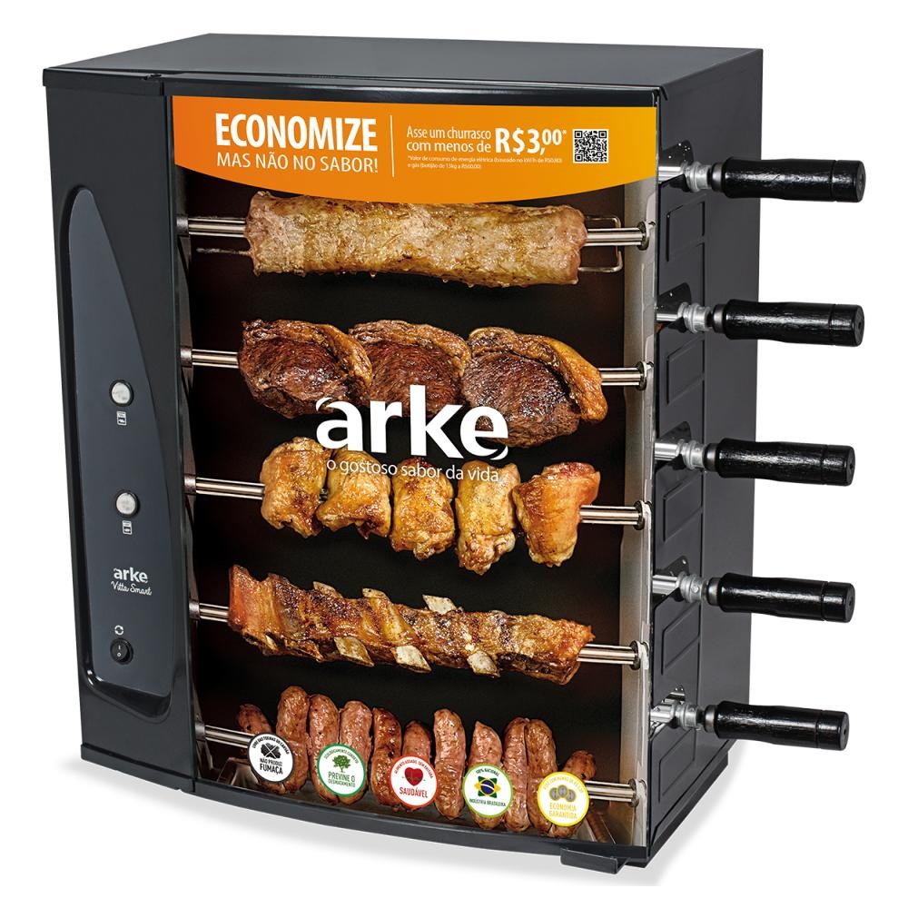 Churrasqueira Elétrica Arke Apartamento Rotativa Com 5 Espetos 220v Vitta
                      Smart