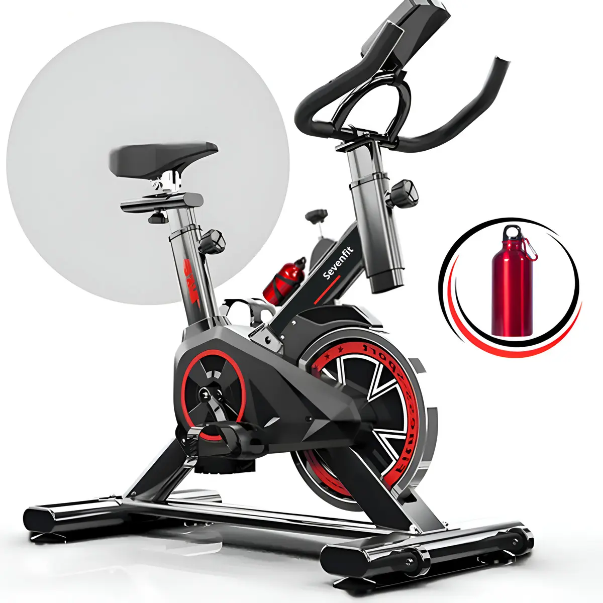 Bicicleta Ergométrica Fitness para Cardio e Musculação 6kg Inercia com base
                      Cor Preto e Vermelho Marca Sevenfit