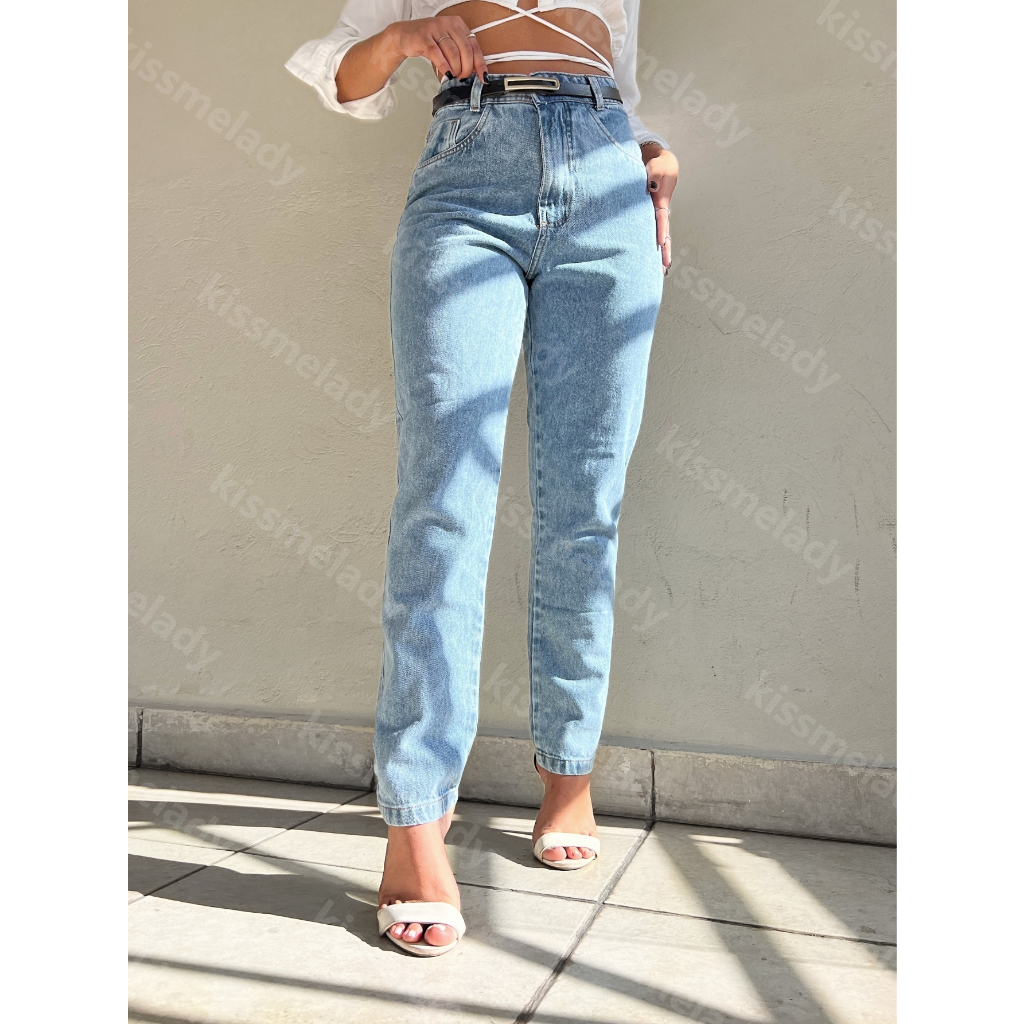 KISSMELADY 015 010 8110 com cinto preto calça mom jeans feminina moda novo
                      lisa sem rascada
